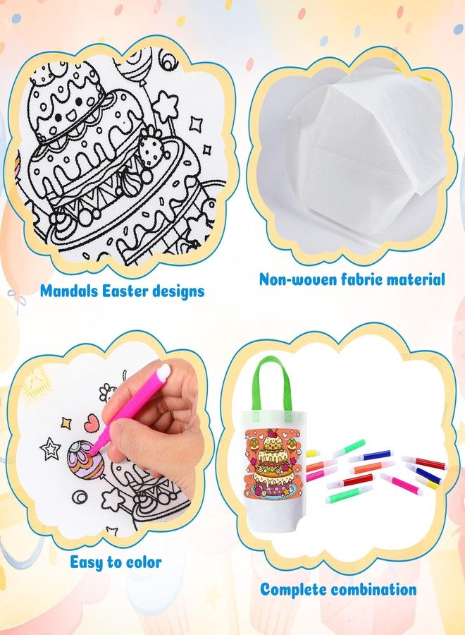 SilTriangle 24 Pieces Birthday Coloring Goodies Bags with 144 Makers Cake Recycle Bags DIY Painting Art Coloring Gifts Totes Color Your Own Totes for Kids Crafts Birthday Party Favors - Image 3